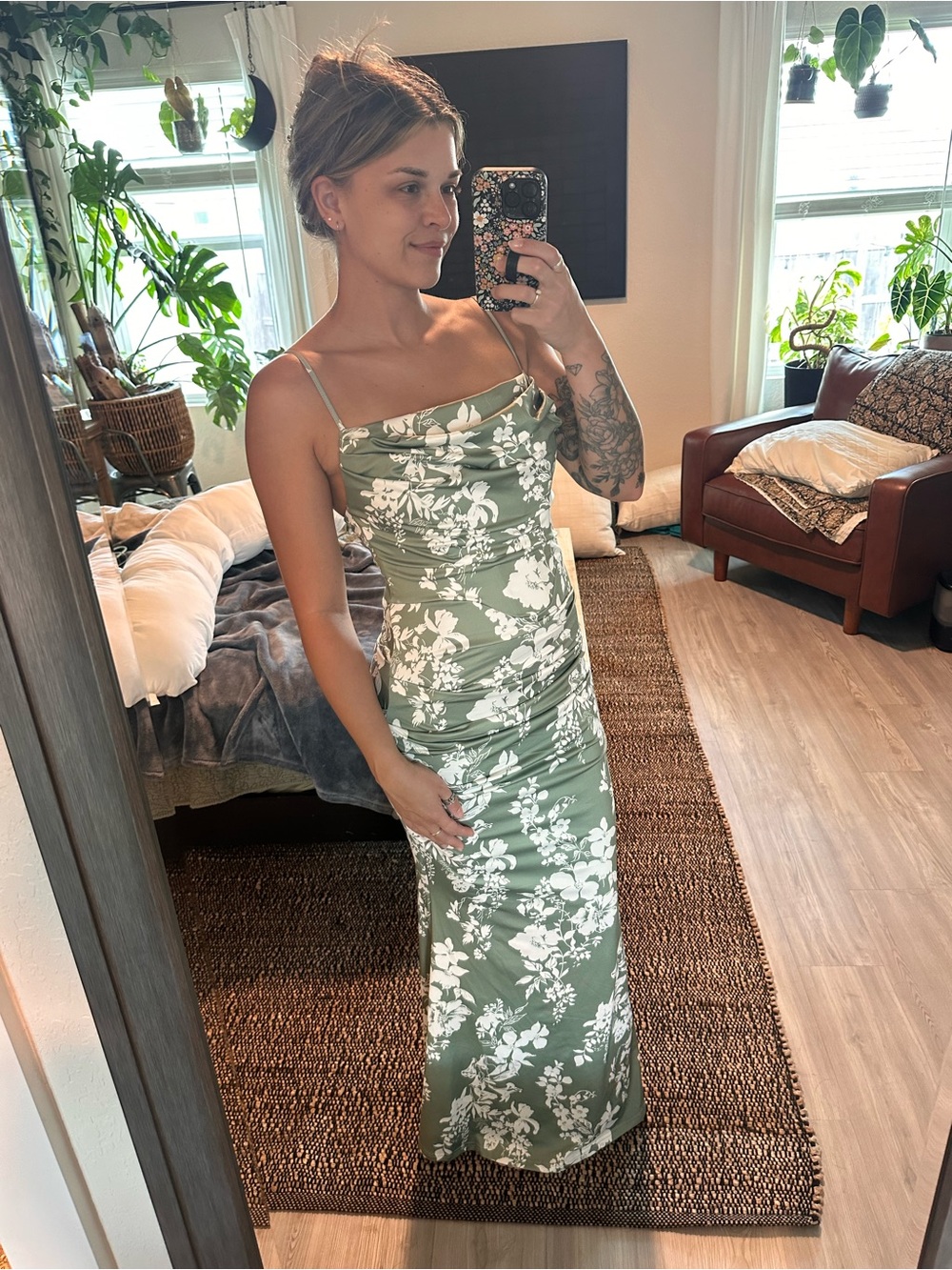 Green and white flower gown